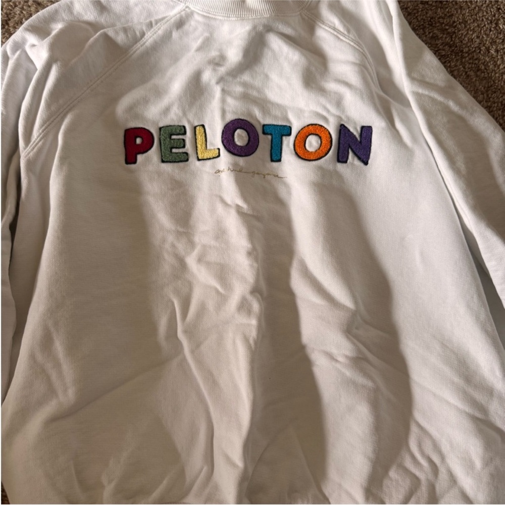 Peloton White Sweatshirt with Colorful Logo